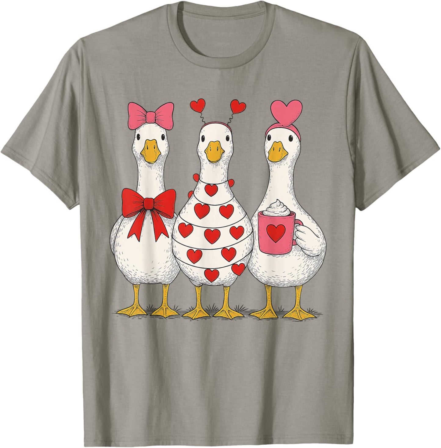 Valentine Goose Cute Heart Love Trio T-Shirt - T-Shirt | Sand