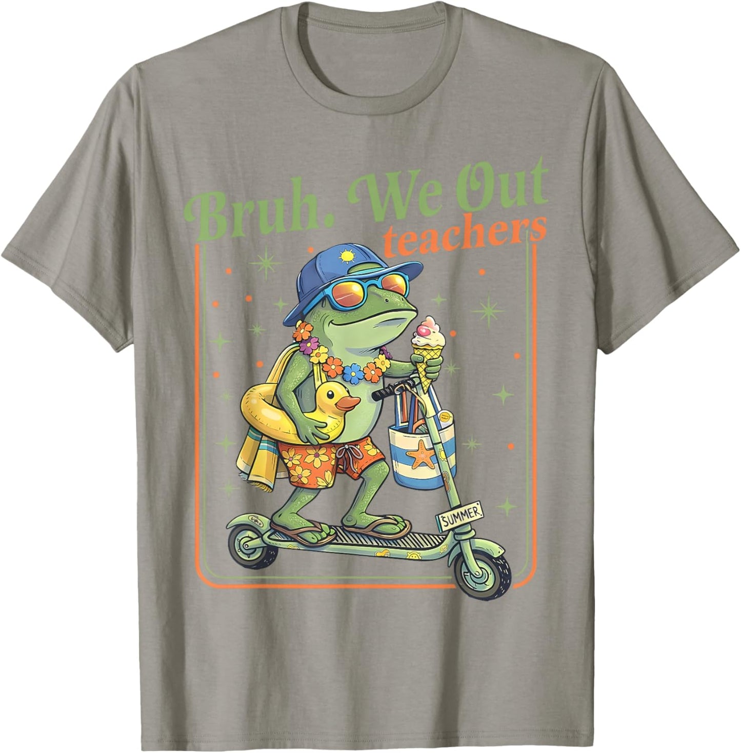 Funny Bruh We Out Summer Frog Teacher Last Day of School T-Shirt - T-Shirt | Sand