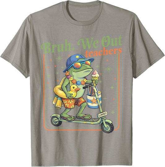 Funny Bruh We Out Summer Frog Teacher Last Day of School T-Shirt - T-Shirt | Sand
