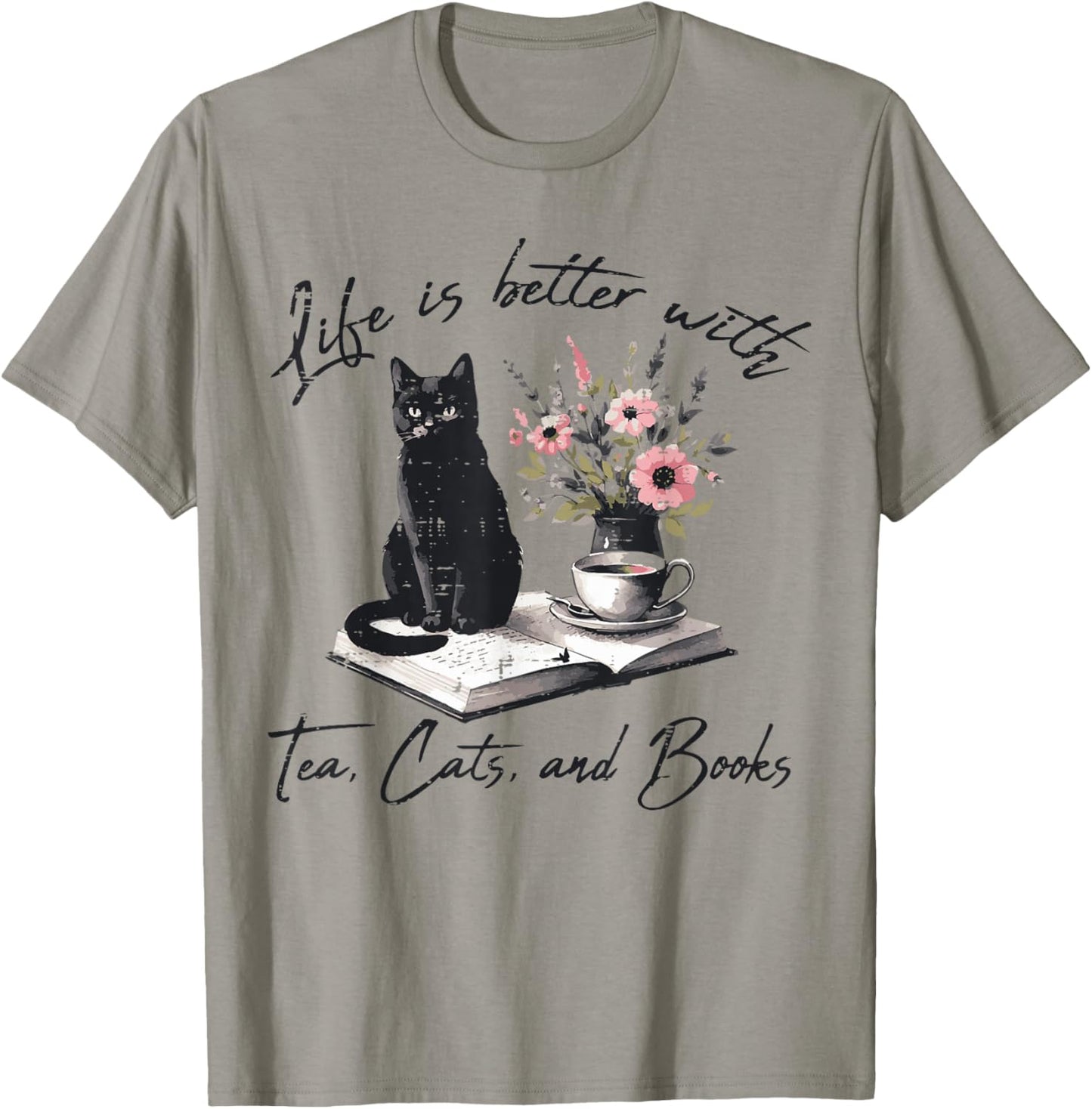 Life Better with 2 Cats Books Kitten Kitty Women Girls Kids T-Shirt - T-Shirt | Sand