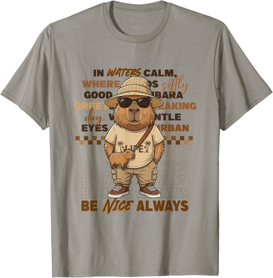 Cool Capybara Be Nice Always Retro Urban Streetwear T-Shirt - T-Shirt | Sand