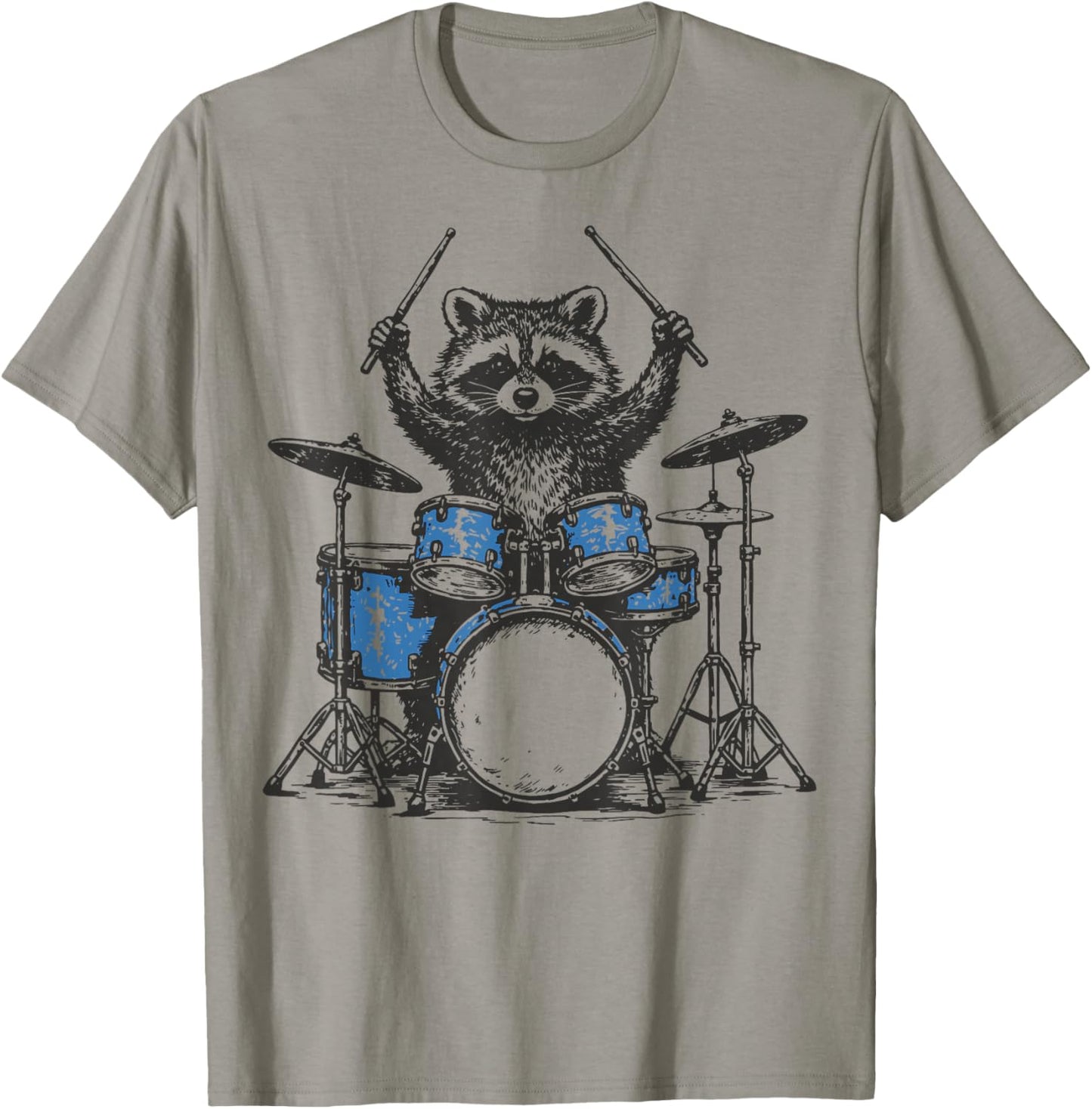 Raccoon Drummer Drums T-Shirt - T-Shirt | Sand