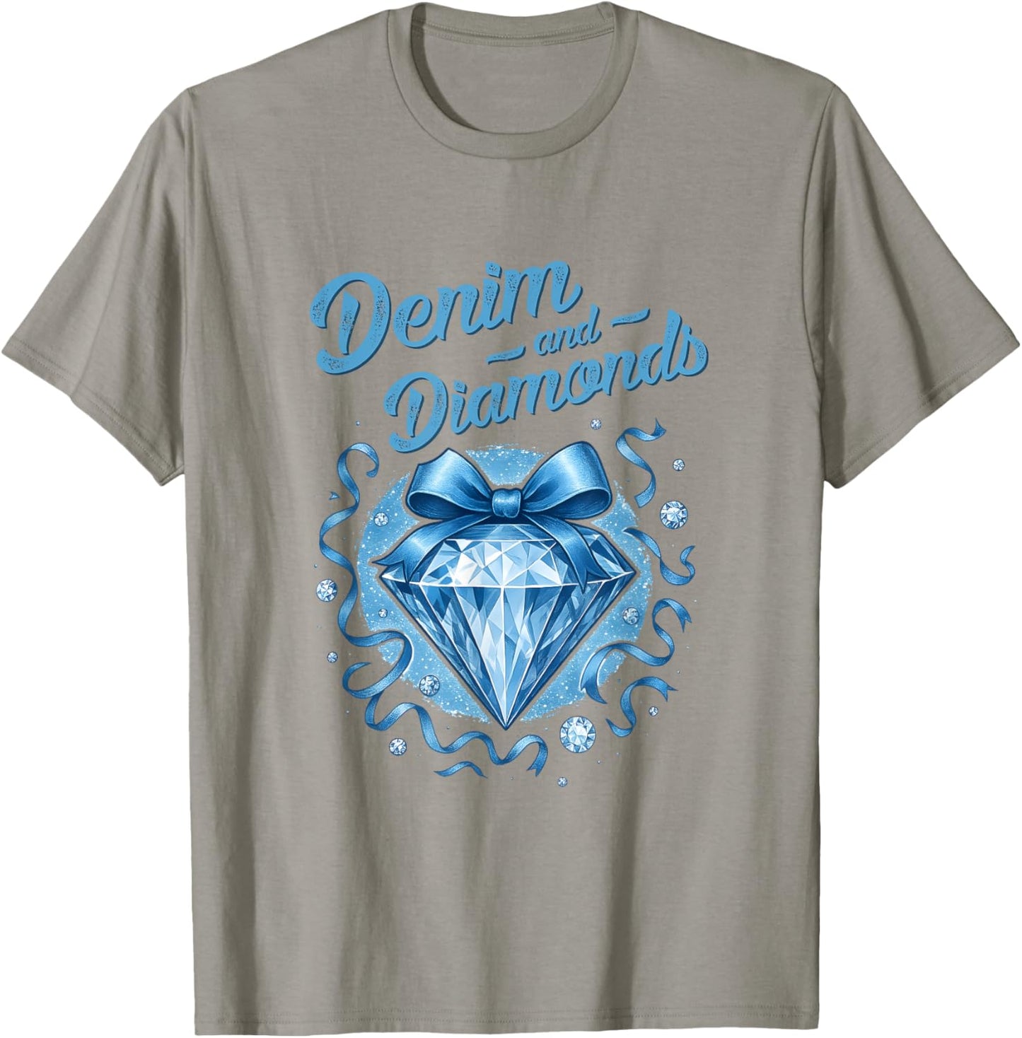 Denim and Diamonds Bow Ladies Girls Women T-Shirt - T-Shirt | Sand