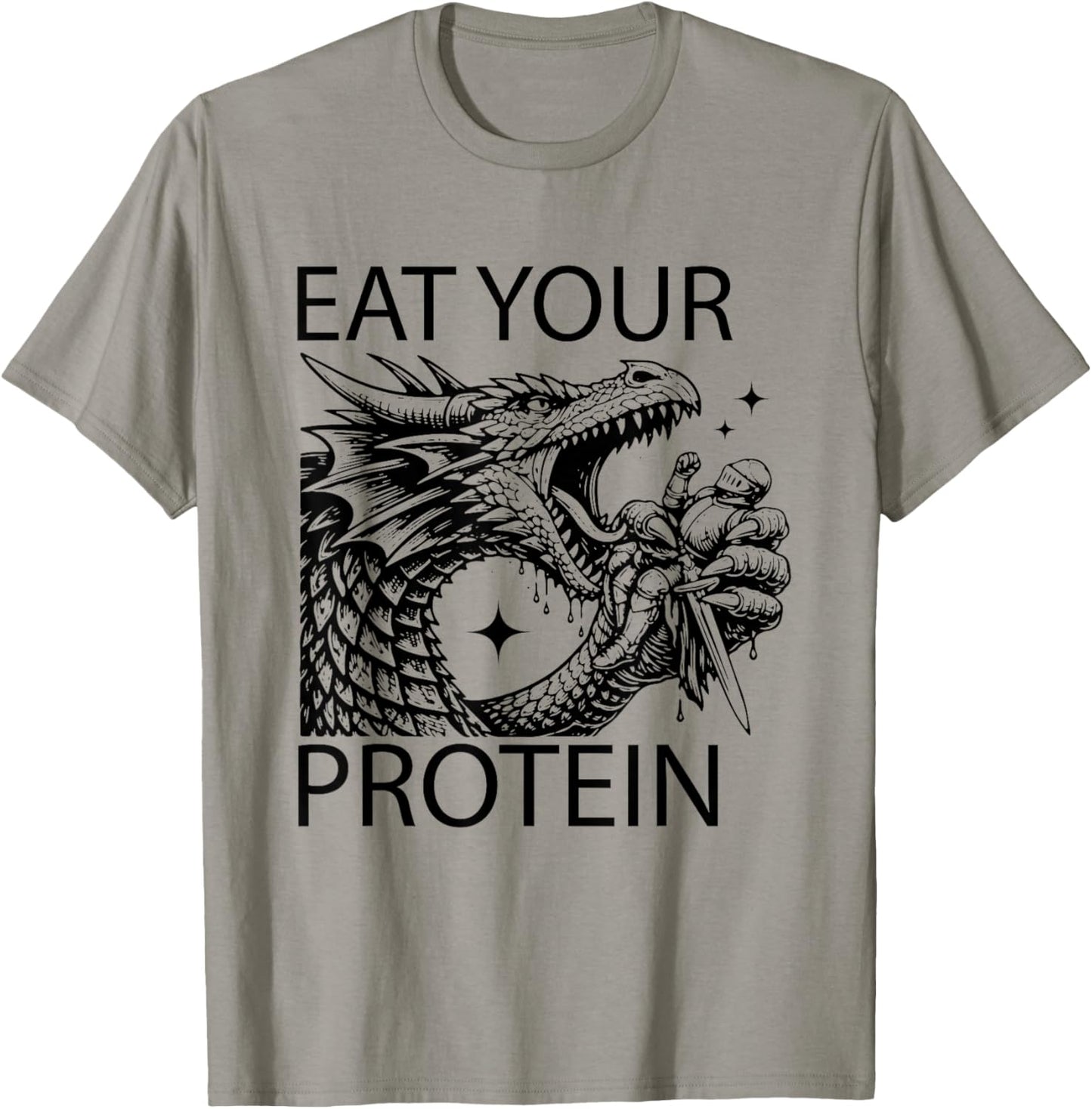 Dragon Eat Your Protein Funny Sarcastic Dragon T-Shirt - T-Shirt | Sand