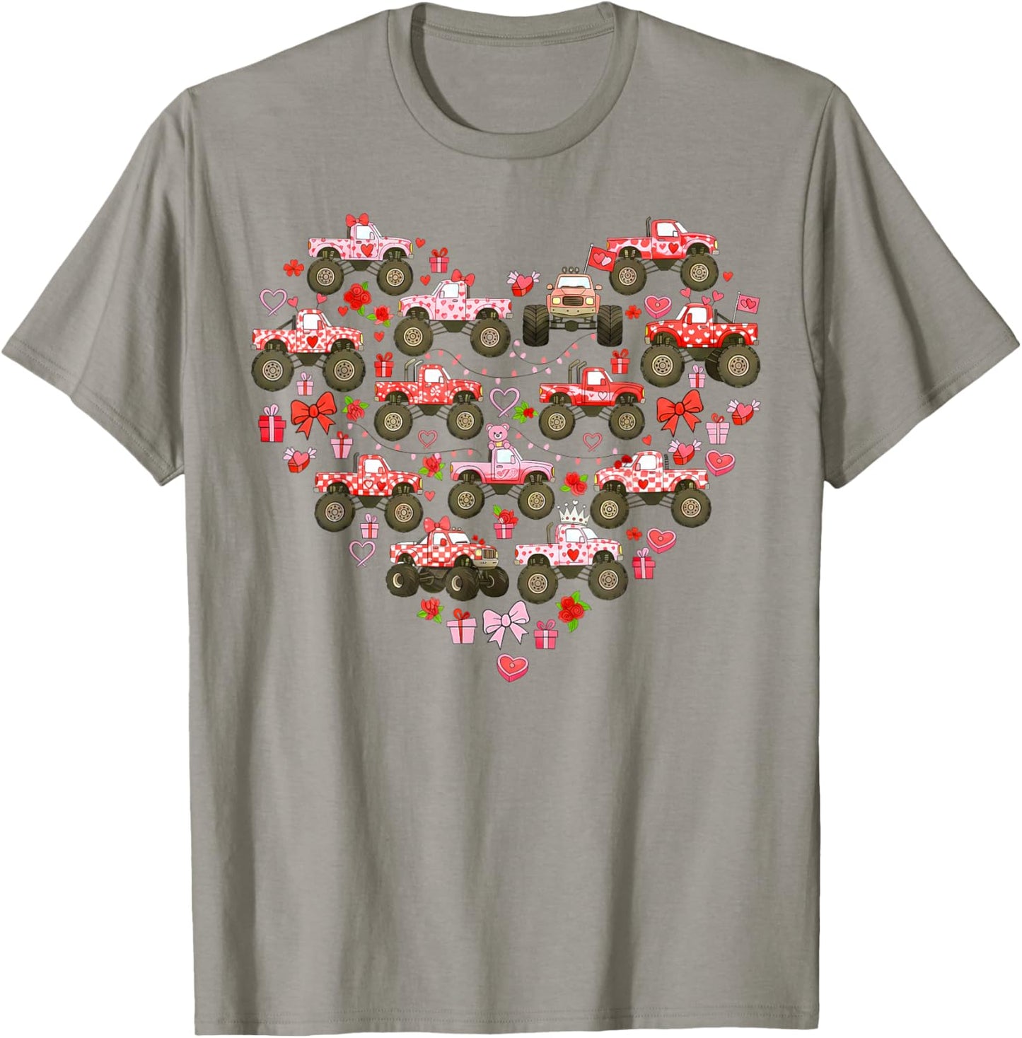 Pink Monster Truck Heart XOXO Boys Girls Kids Valentines Day T-Shirt - T-Shirt | Sand