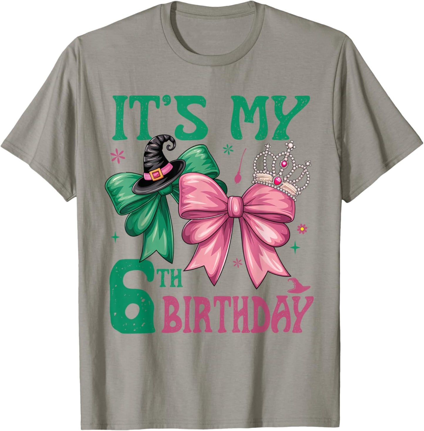 6th Birthday Girl Its My 6th Birthday Witch Pink and Green T-Shirt - T-Shirt | Sand