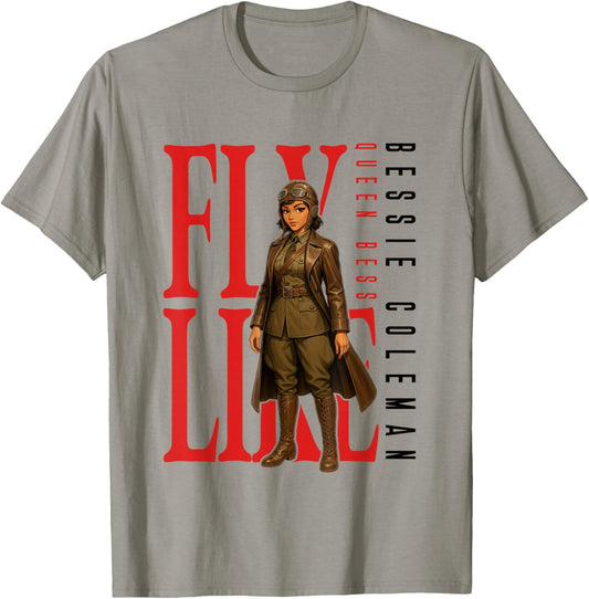 Fly Like Bessie Coleman Aviation Pioneer Retro T-Shirt - T-Shirt | Sand