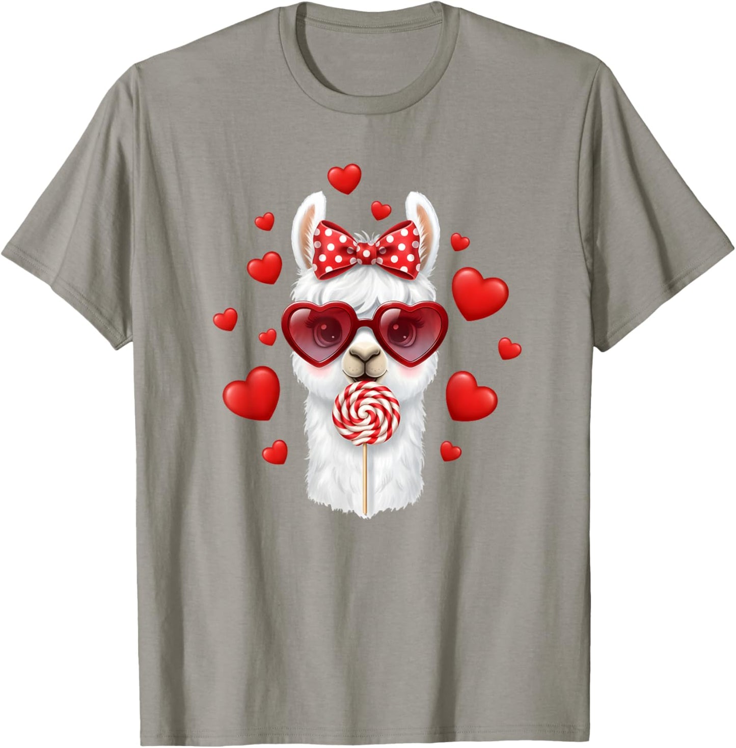Cute Lollipop Llama Valentines Day Red Heart Funny T-Shirt - T-Shirt | Sand