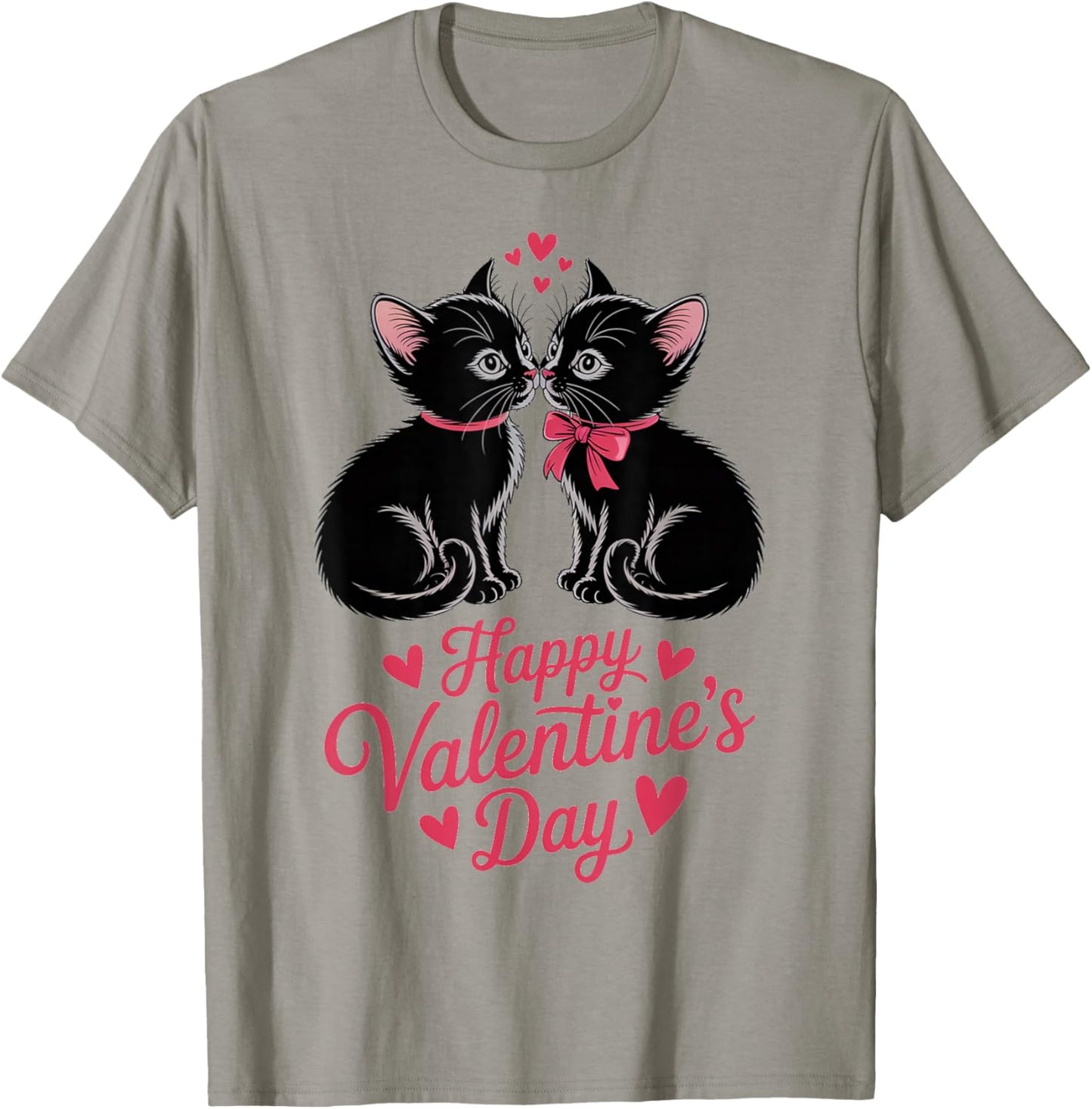 Happy Valentines Day Black Cat Couple Hearts Women Men T-Shirt - T-Shirt | Sand