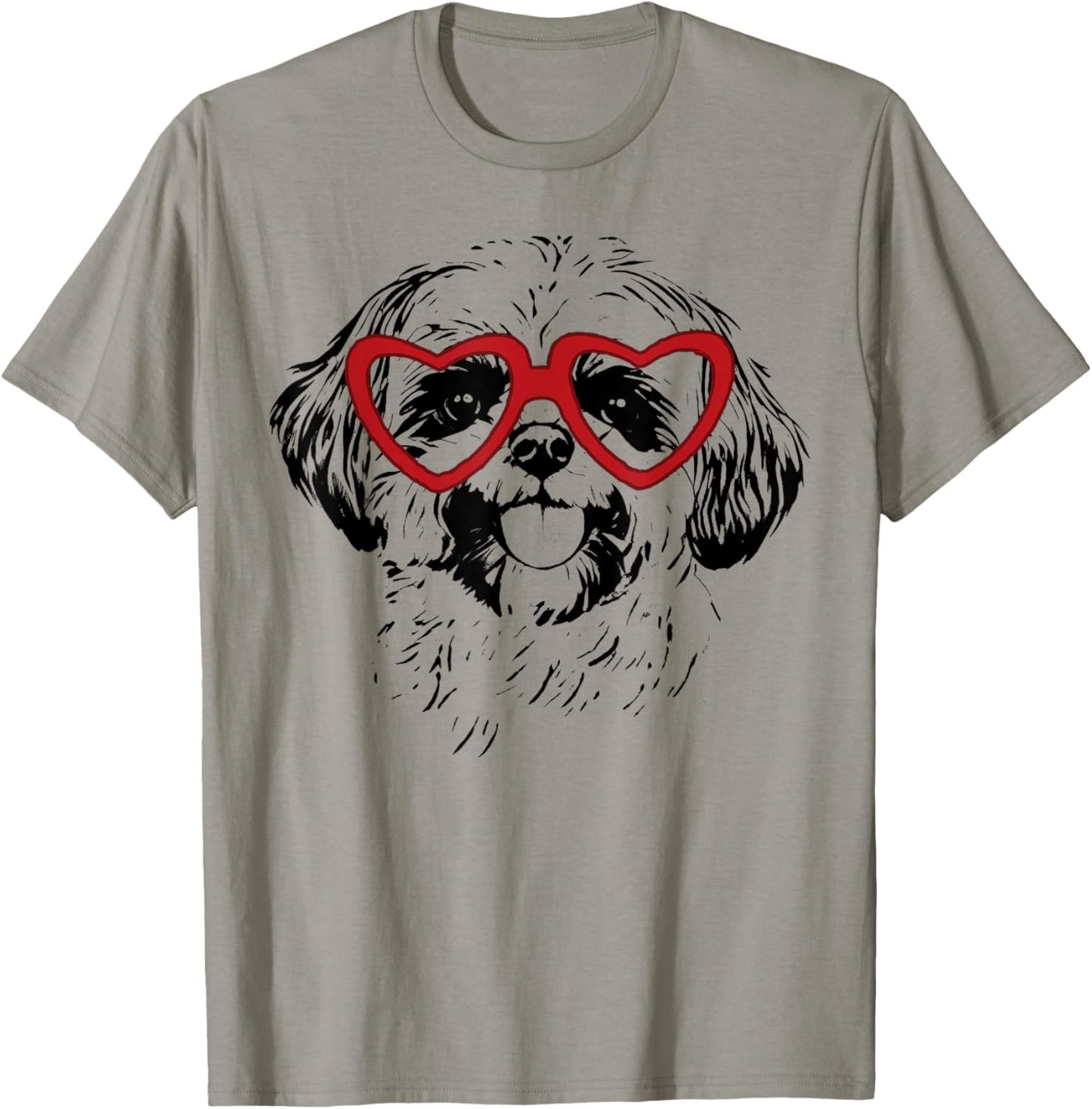 Valentine's Day Shih Tzu with Heart Glasses Love Art T-Shirt - T-Shirt | Sand