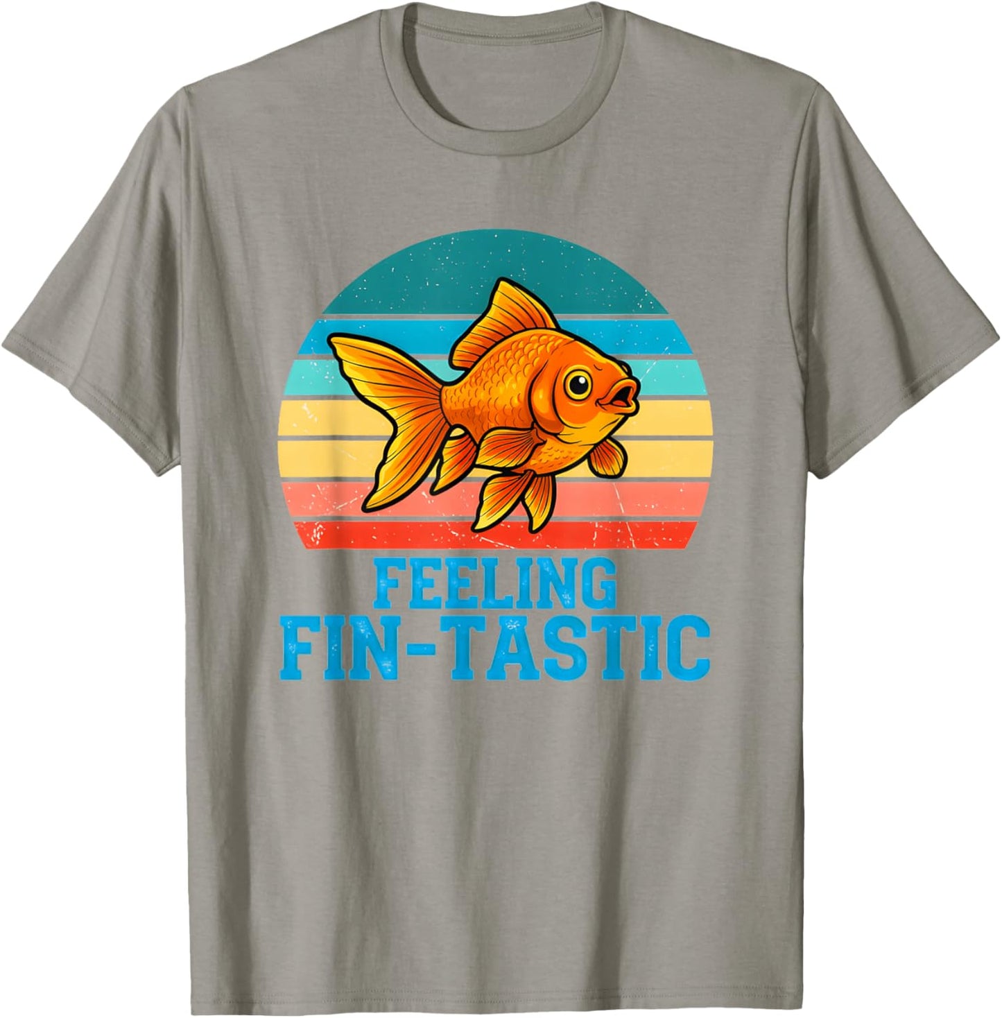 Funny Fish Feeling Fin -Tastic Meme Quote Sunset T-Shirt - T-Shirt | Sand