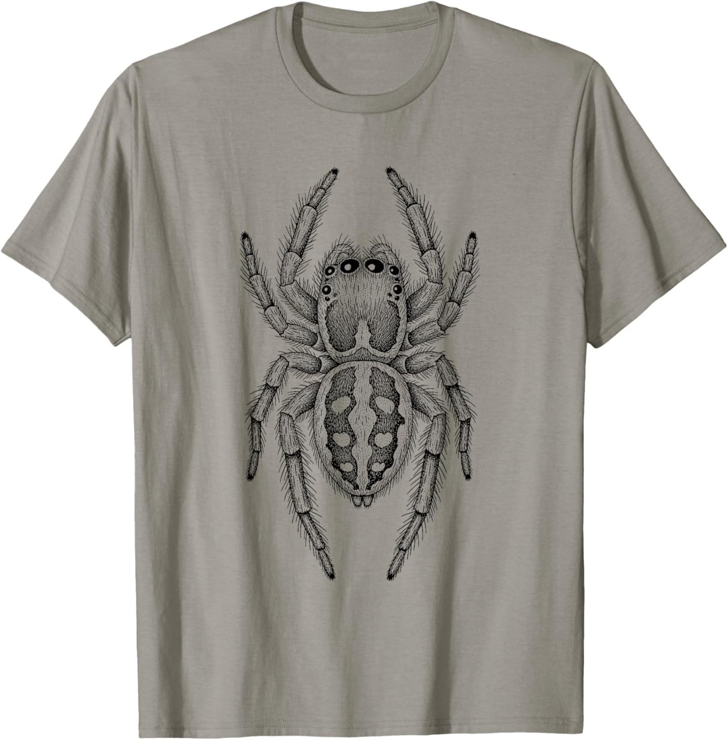 Jumping Spider Black Line Art Detailed Design T-Shirt - T-Shirt | Sand