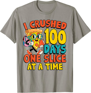Funny 100 Days of School Pizza Slice Student Celebration T-Shirt - T-Shirt | Sand