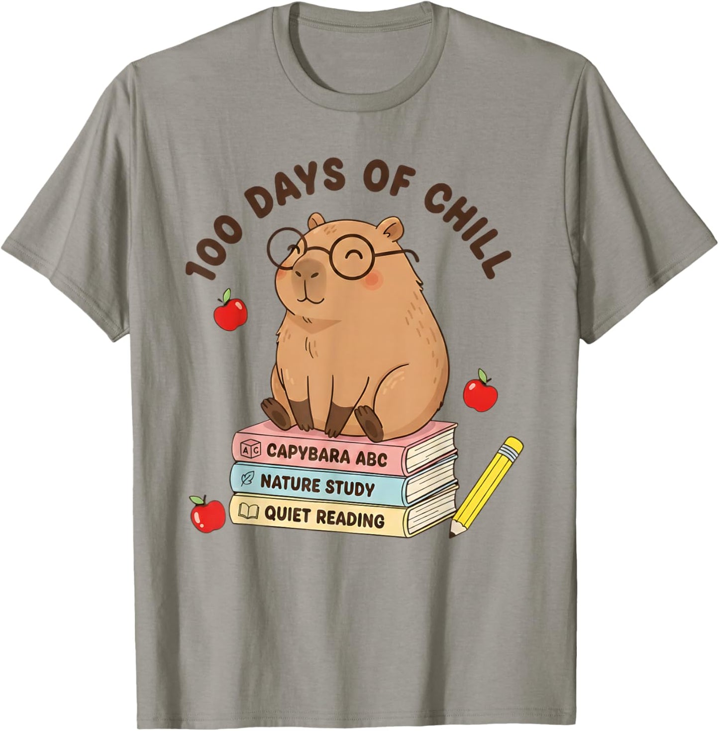 100 Days of Chill Cute Capybara School Book Lover Design T-Shirt - T-Shirt | Sand