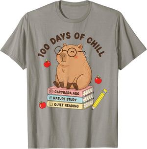 100 Days of Chill Cute Capybara School Book Lover Design T-Shirt - T-Shirt | Sand
