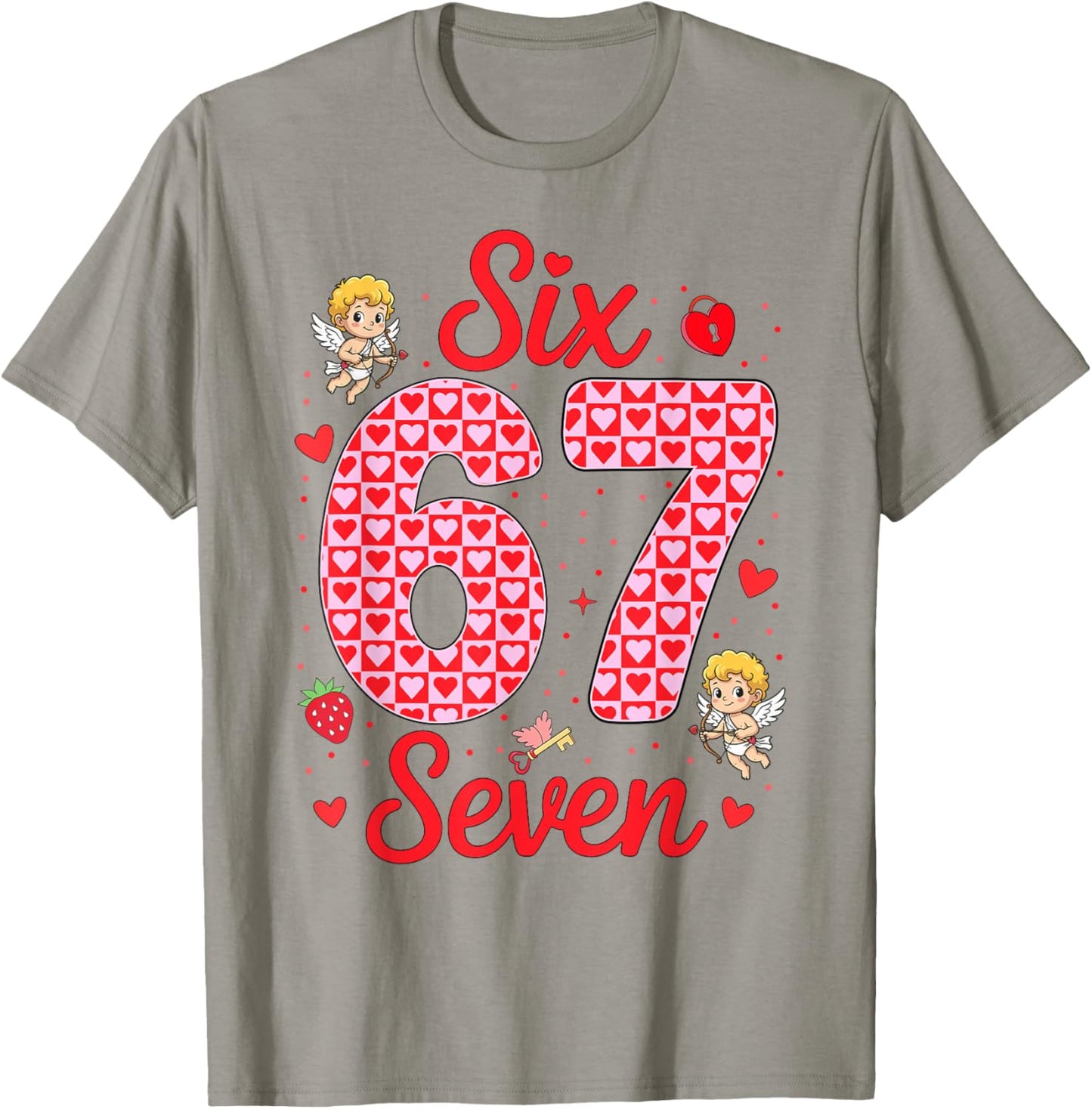 Funny Six Seven 67 Valentines Day Boys Girls Kids 6 7 Meme T-Shirt - T-Shirt | Sand