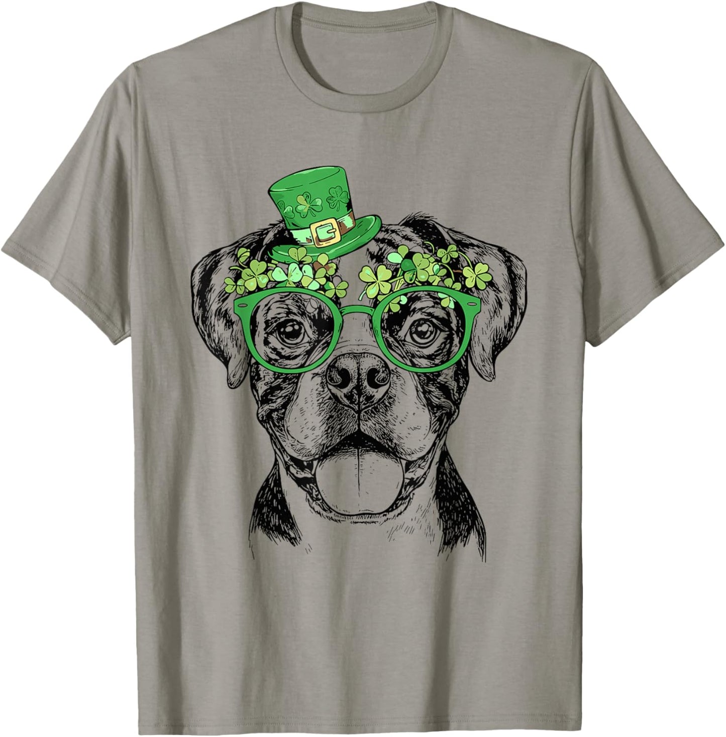 Lucky Boxer Dog St. Patrick’s Day Irish Shamrock Clover T-Shirt - T-Shirt | Sand