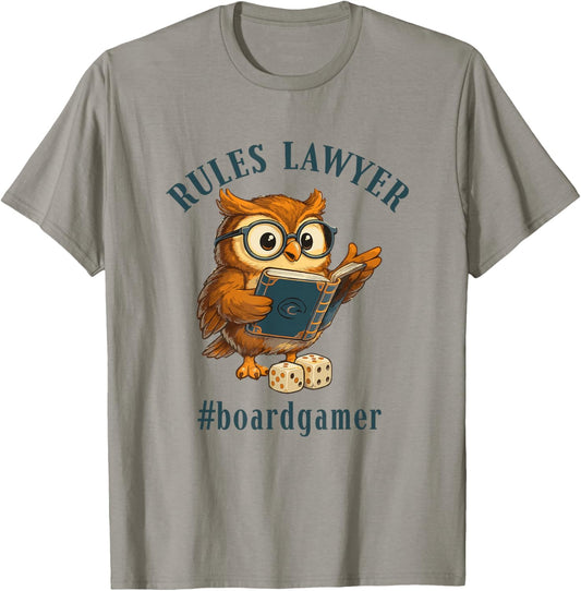 Cute Owl with Glasses Rules Lawyer Board Gamer Play Games T-Shirt - T-Shirt | Sand