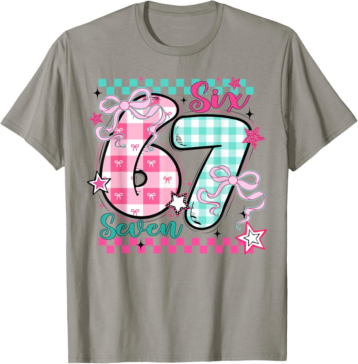 Checkered 67 Valentine Six Seven 6 7 Meme Teens Girls T-Shirt - T-Shirt | Sand