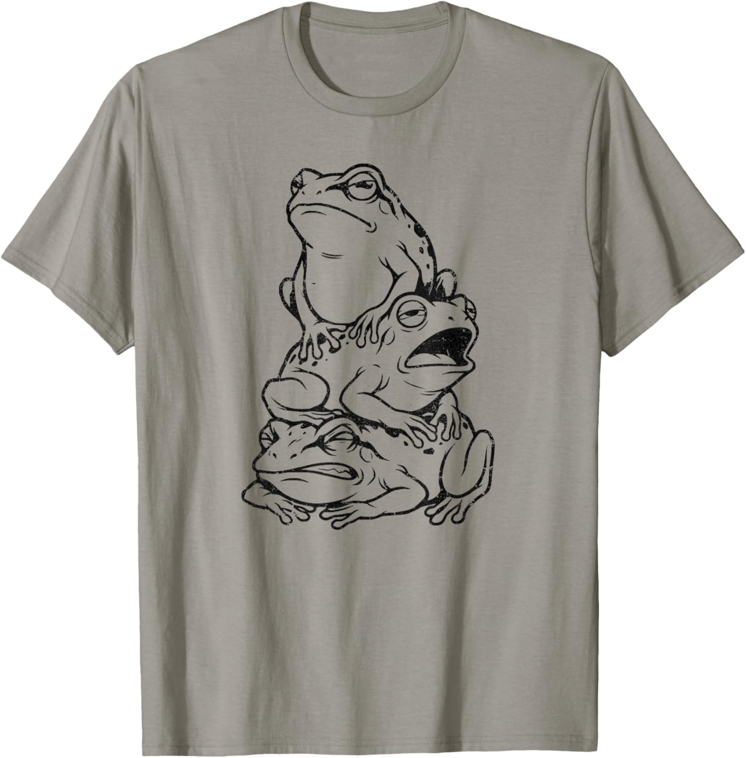 Frog Lover Men Women Funny Frog Totem Three Grumpy Frogs T-Shirt - T-Shirt | Sand