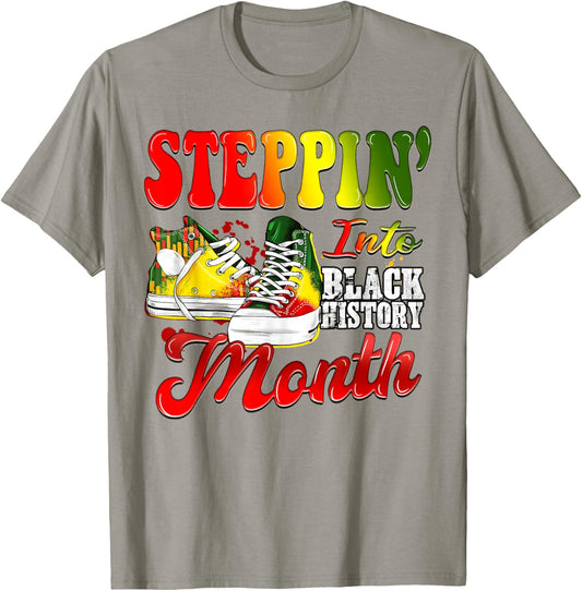 Stepping Into Black History Month Sneakers Black Men Women T-Shirt - T-Shirt | Sand