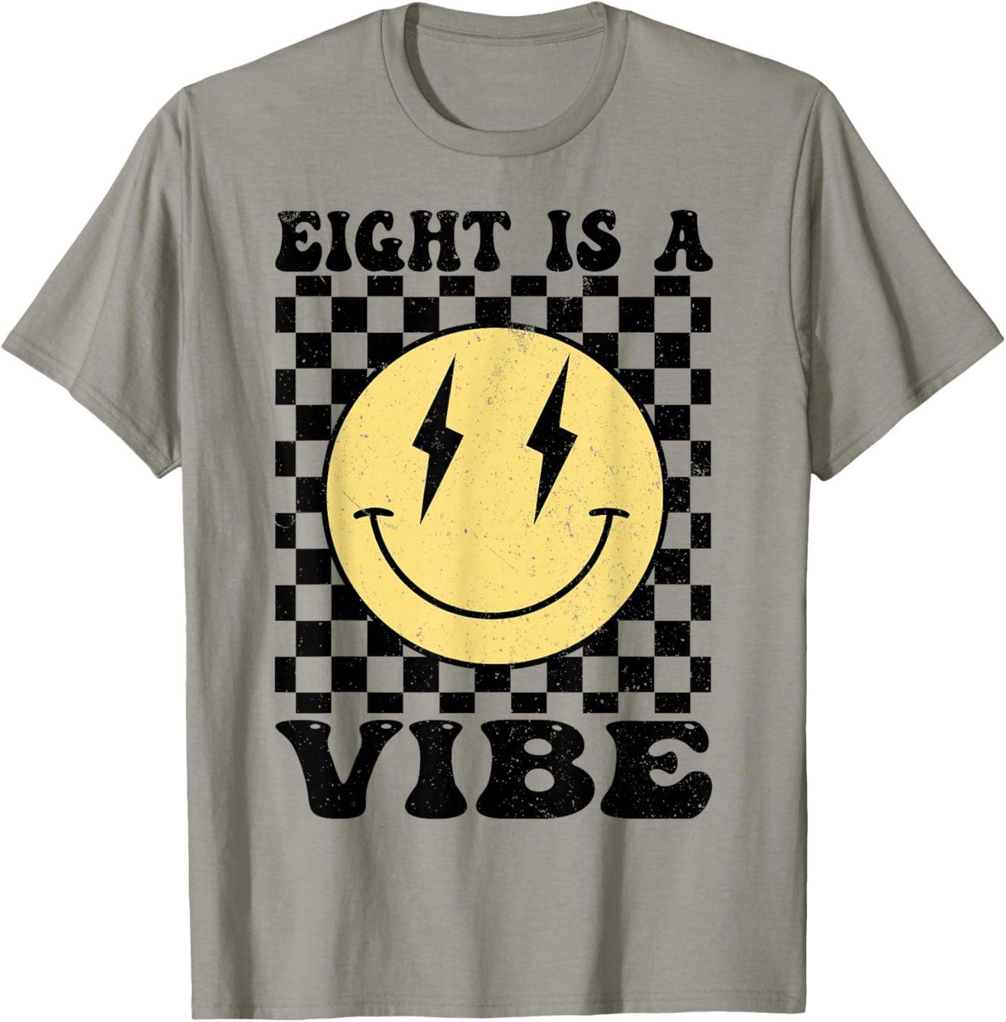 Eight is A Vibe 8 Years Old Birthday Happy Face 8th Birthday T-Shirt - T-Shirt | Sand