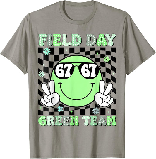 Field Day 67 Green Team Funny for Teacher Kids Field Day T-Shirt - T-Shirt | Sand