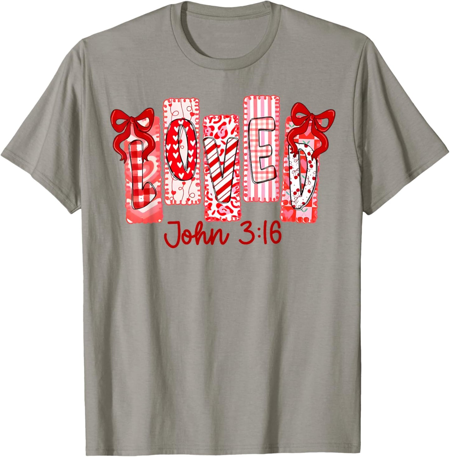Christian Valentine Loved John 316 Coquette Bow Valentine T-Shirt - T-Shirt | Sand