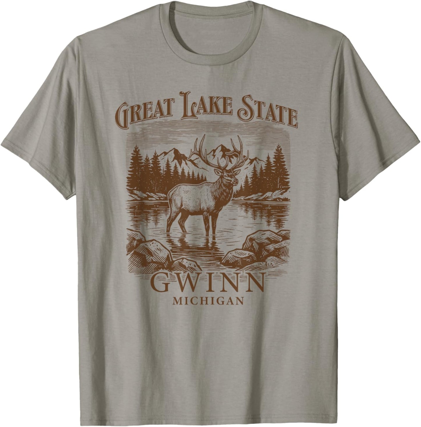 Gwinn Michigan Great Lakes State Moose Deer T-Shirt - T-Shirt | Sand