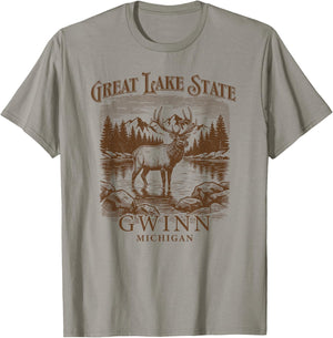 Gwinn Michigan Great Lakes State Moose Deer T-Shirt - T-Shirt | Sand