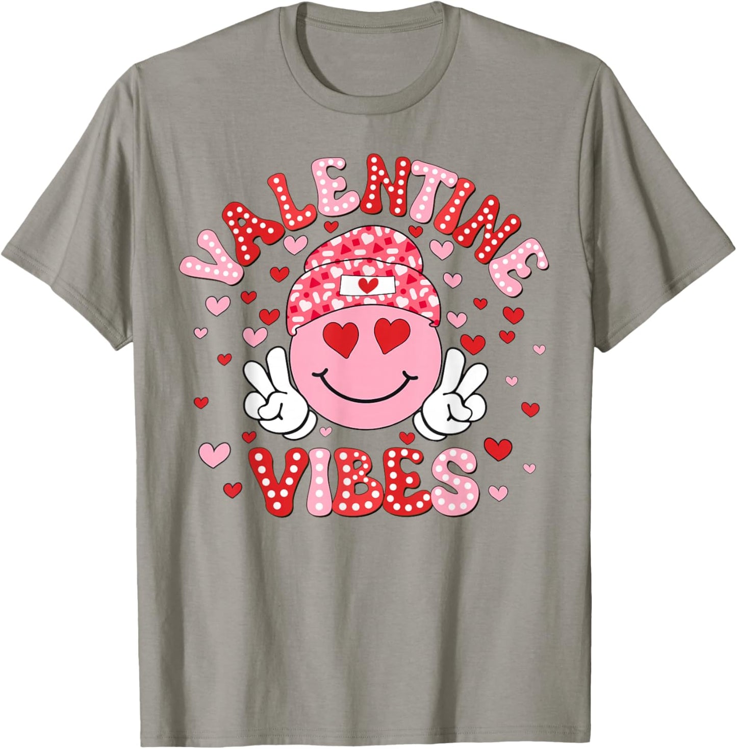 Valentine Vibes Funny Happy Smile Face Heart Girl Women Kid T-Shirt - T-Shirt | Sand