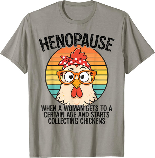 Henopause Funny Chicken Lover Retro Sunset Humor T-Shirt - T-Shirt | Sand
