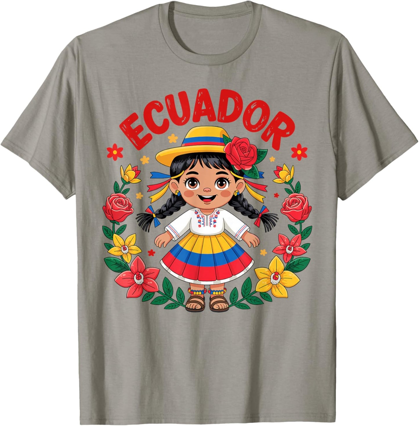 Cute Ecuador Girl Traditional Dress Flag Colors Art for Kids T-Shirt - T-Shirt | Sand