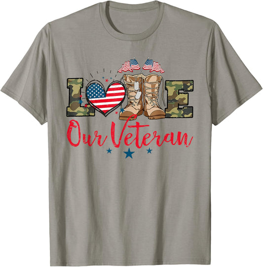 Love Our Veterans Day Proud Military American Flag T-Shirt - T-Shirt | Sand
