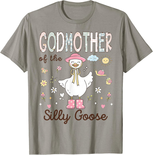 Godmother of The Silly Goose First Birthday Girl Family T-Shirt - T-Shirt | Sand