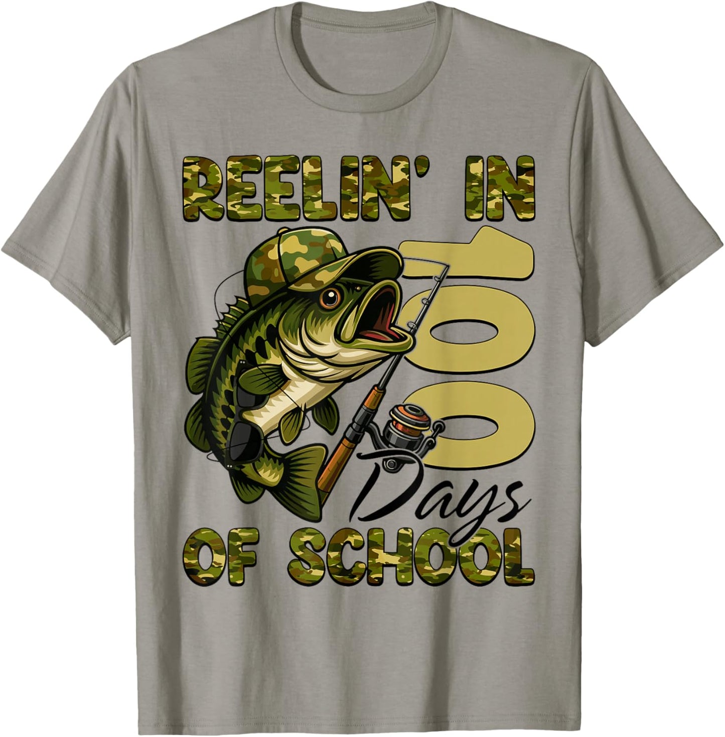 Reelin' in 100 Days of School Fishing 100th Day of School T-Shirt - T-Shirt | Sand