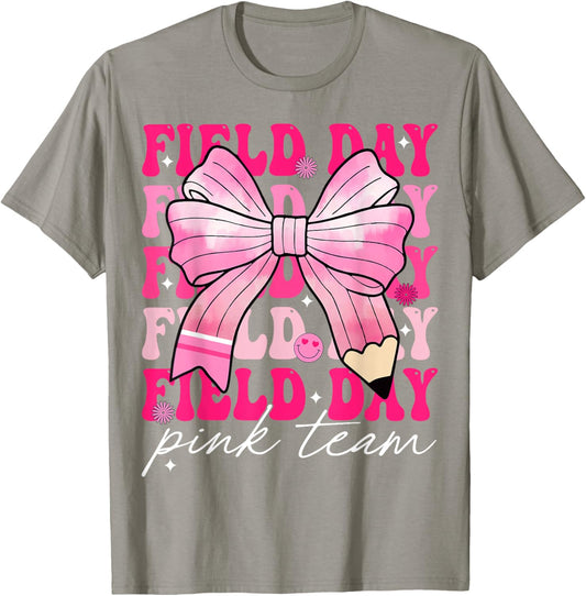 Field Day Teacher Student Kids Retro Field Day Pink Team T-Shirt - T-Shirt | Sand