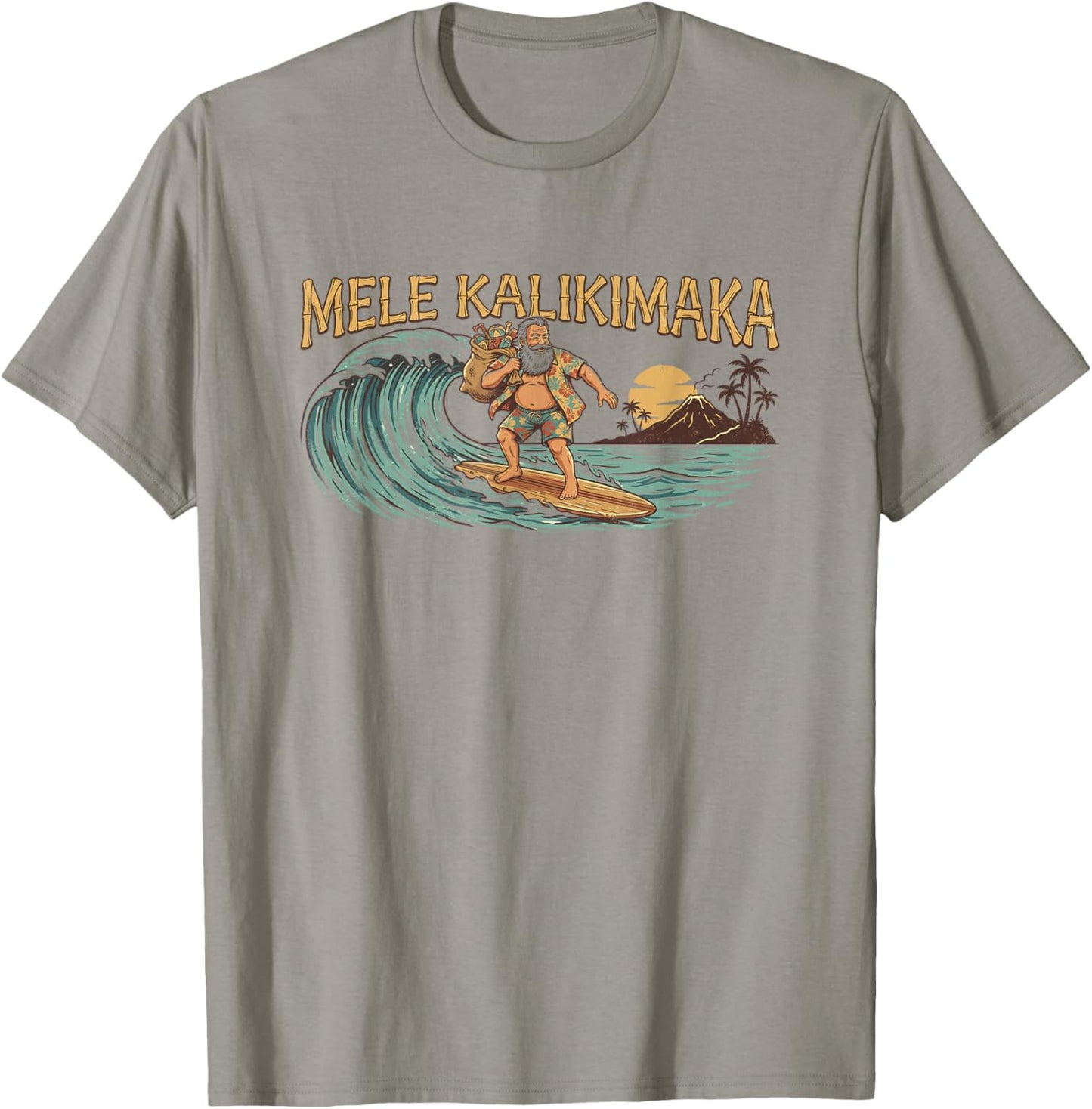 Mele Kalikimaka Hawaiian Christmas Surfing Santa T-Shirt - T-Shirt | Sand