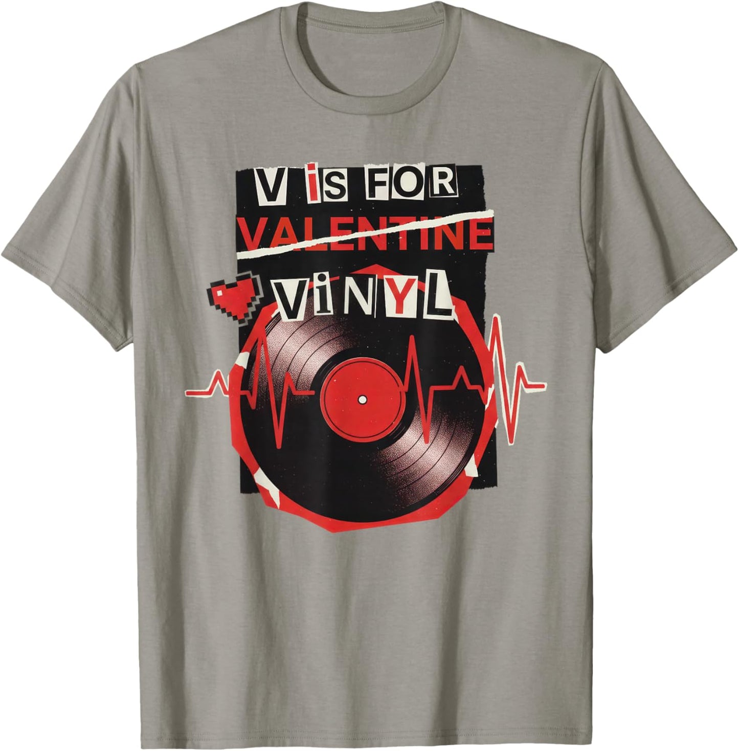 V is for Vinyl Funny Valentine Vinyl Record Music Lovers T-Shirt - T-Shirt | Sand