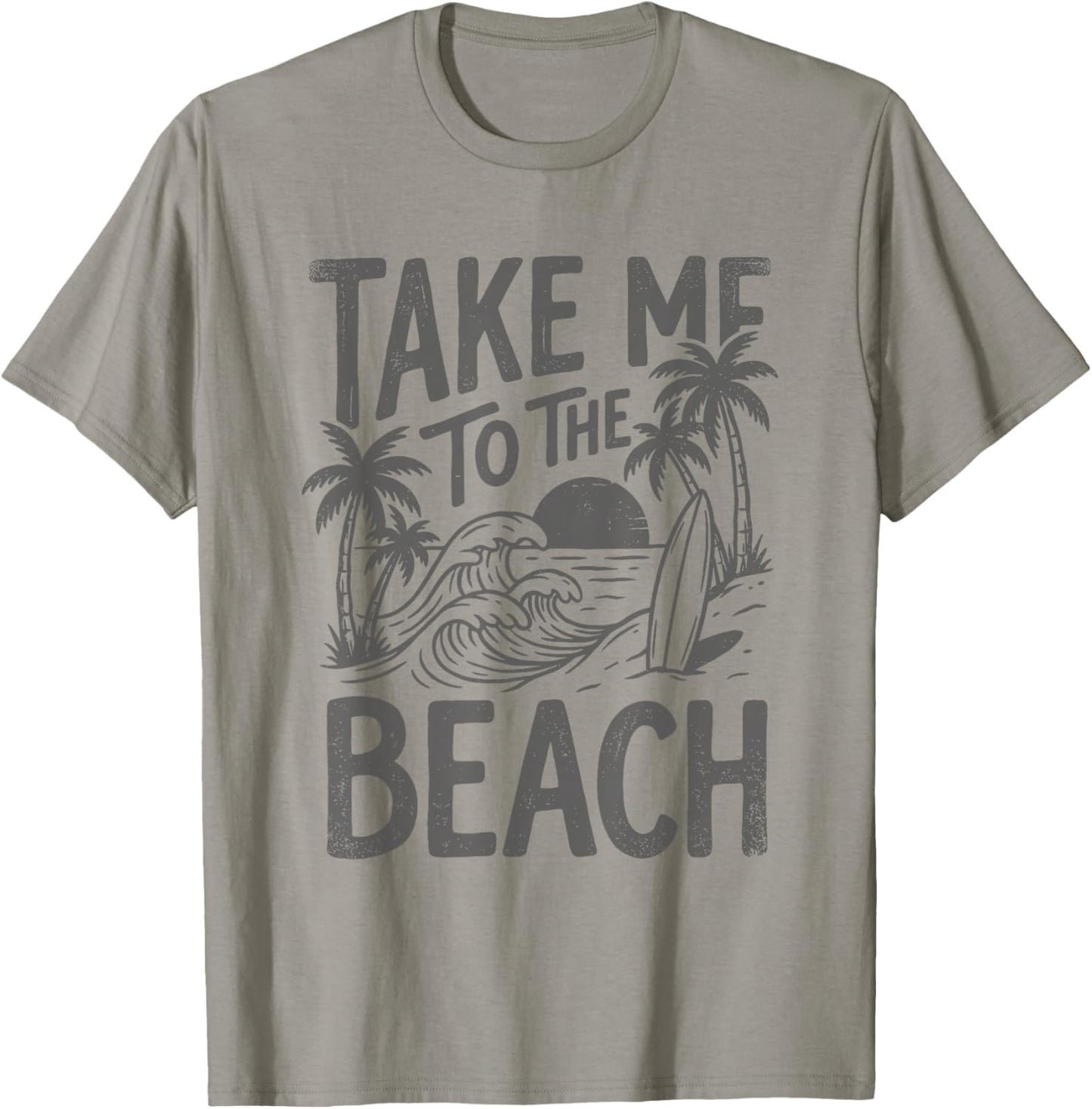 Take Me to The Beach Palm Tree Surf Sunset Retro Vacation T-Shirt - T-Shirt | Sand