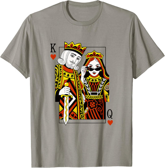 King and Queen of Hearts Playing Card Valentines Day Couples T-Shirt - T-Shirt | Sand