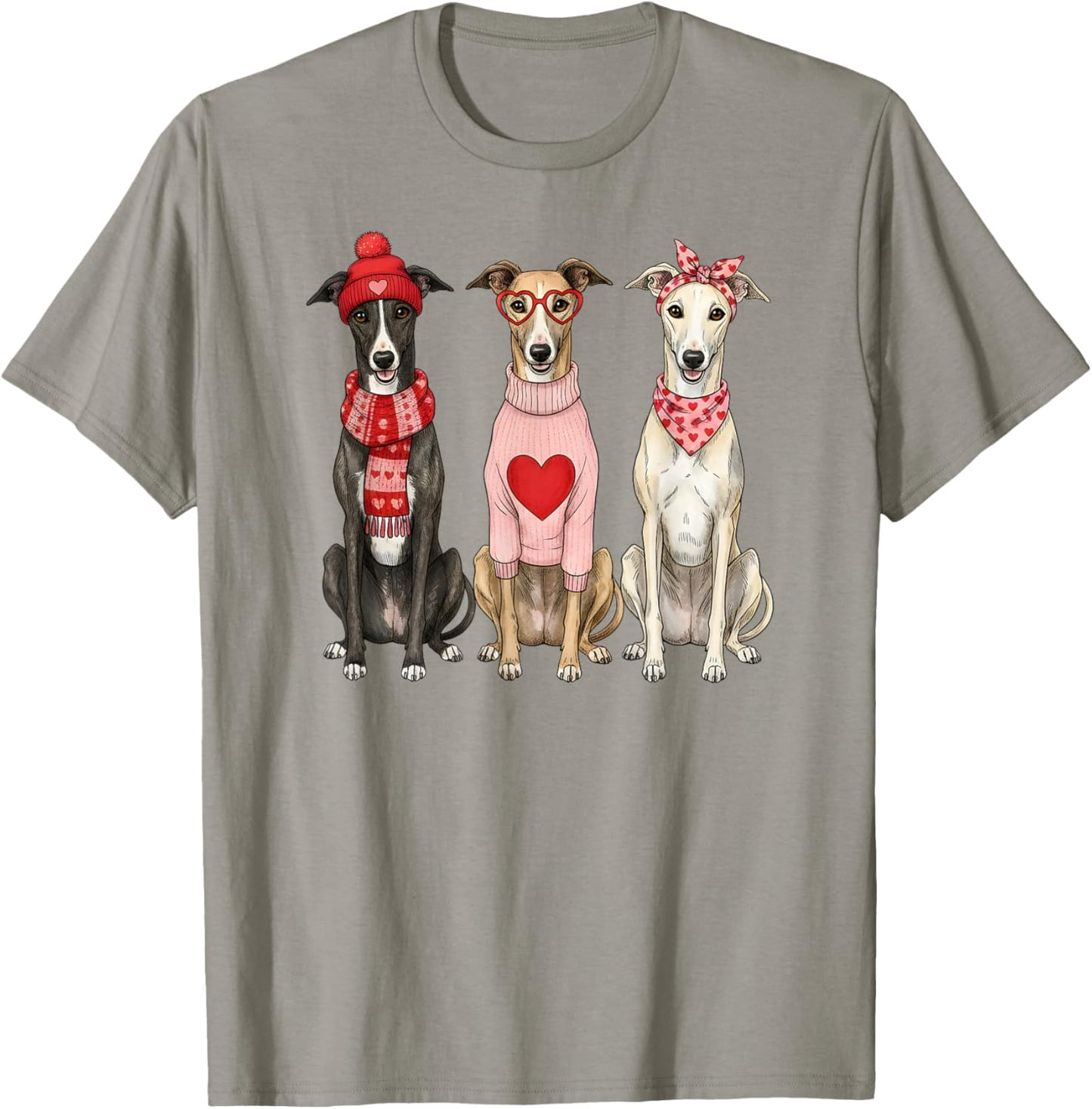 Cute Greyhound Valentine Dog T-Shirt - T-Shirt | Sand
