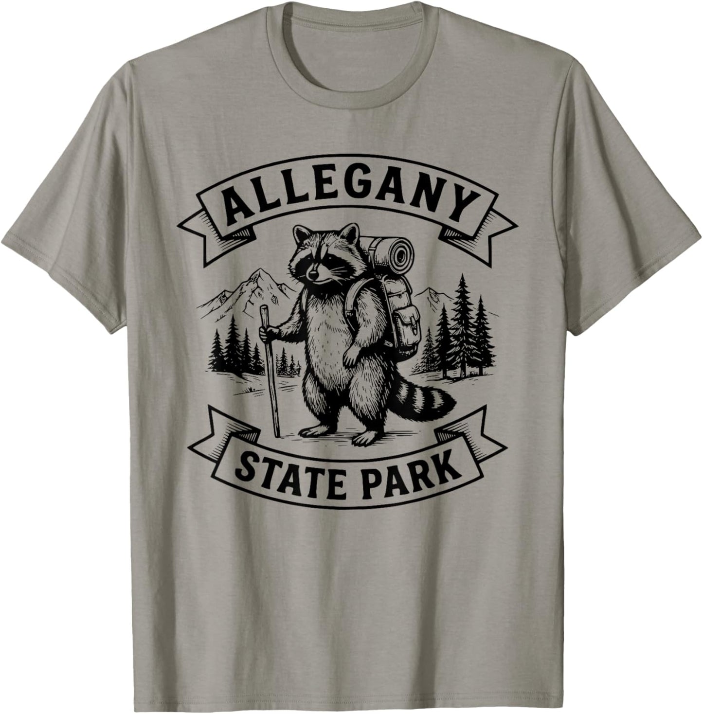 Allegany Hiking Raccoon Backpacking Allegany State Park T-Shirt - T-Shirt | Sand
