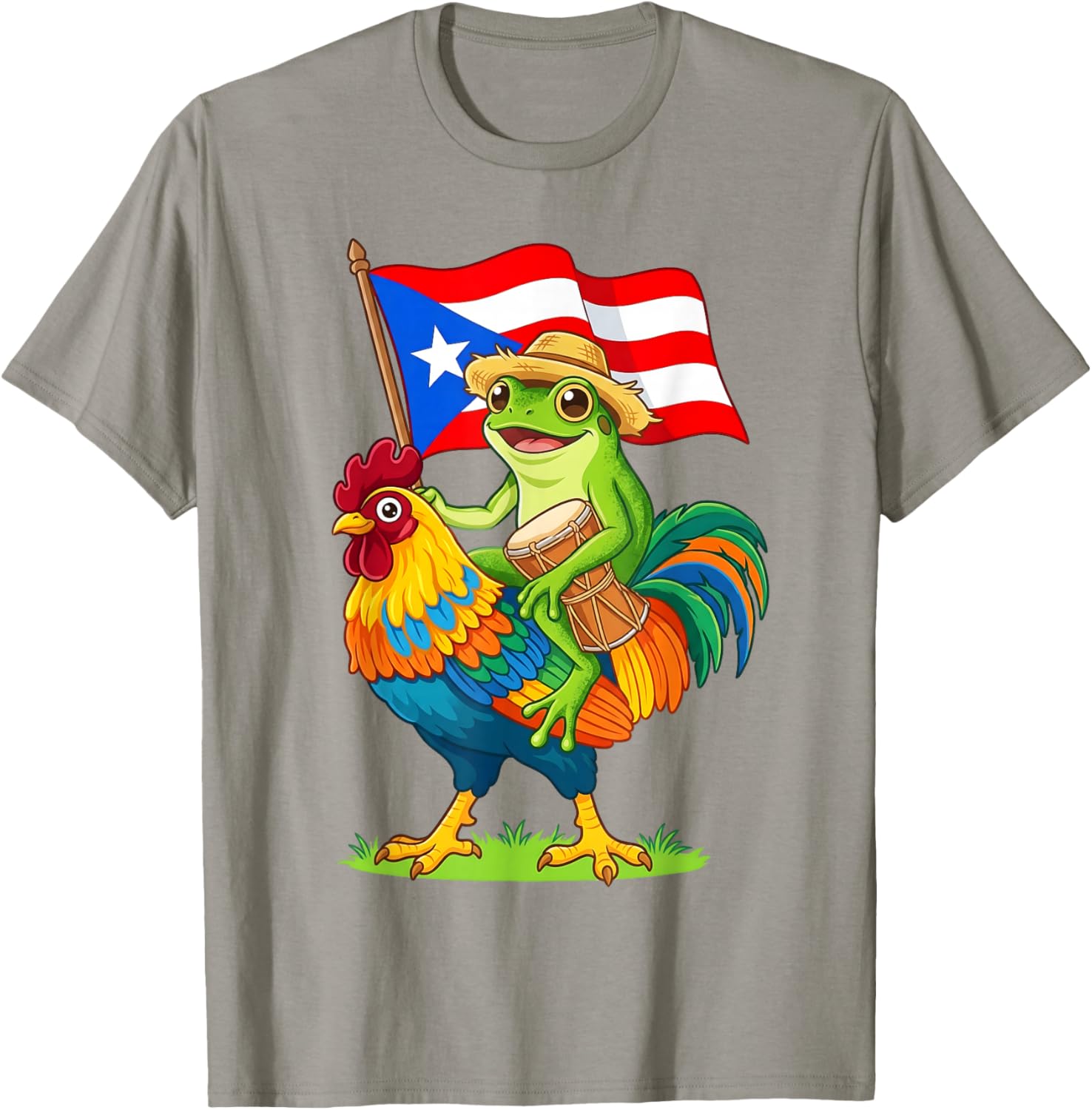 Puerto Rico Coquí Frog Riding Rooster Boricua Flag for Kids T-Shirt - T-Shirt | Sand