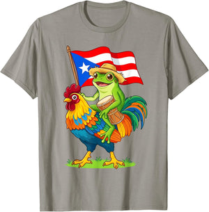 Puerto Rico Coquí Frog Riding Rooster Boricua Flag for Kids T-Shirt - T-Shirt | Sand