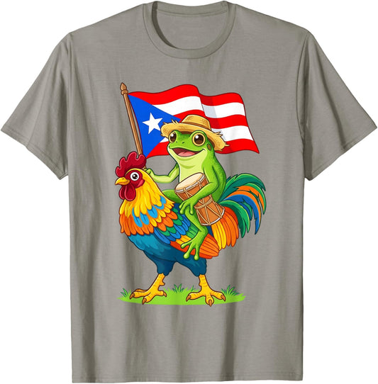 Puerto Rico Coquí Frog Riding Rooster Boricua Flag for Kids T-Shirt - T-Shirt | Sand