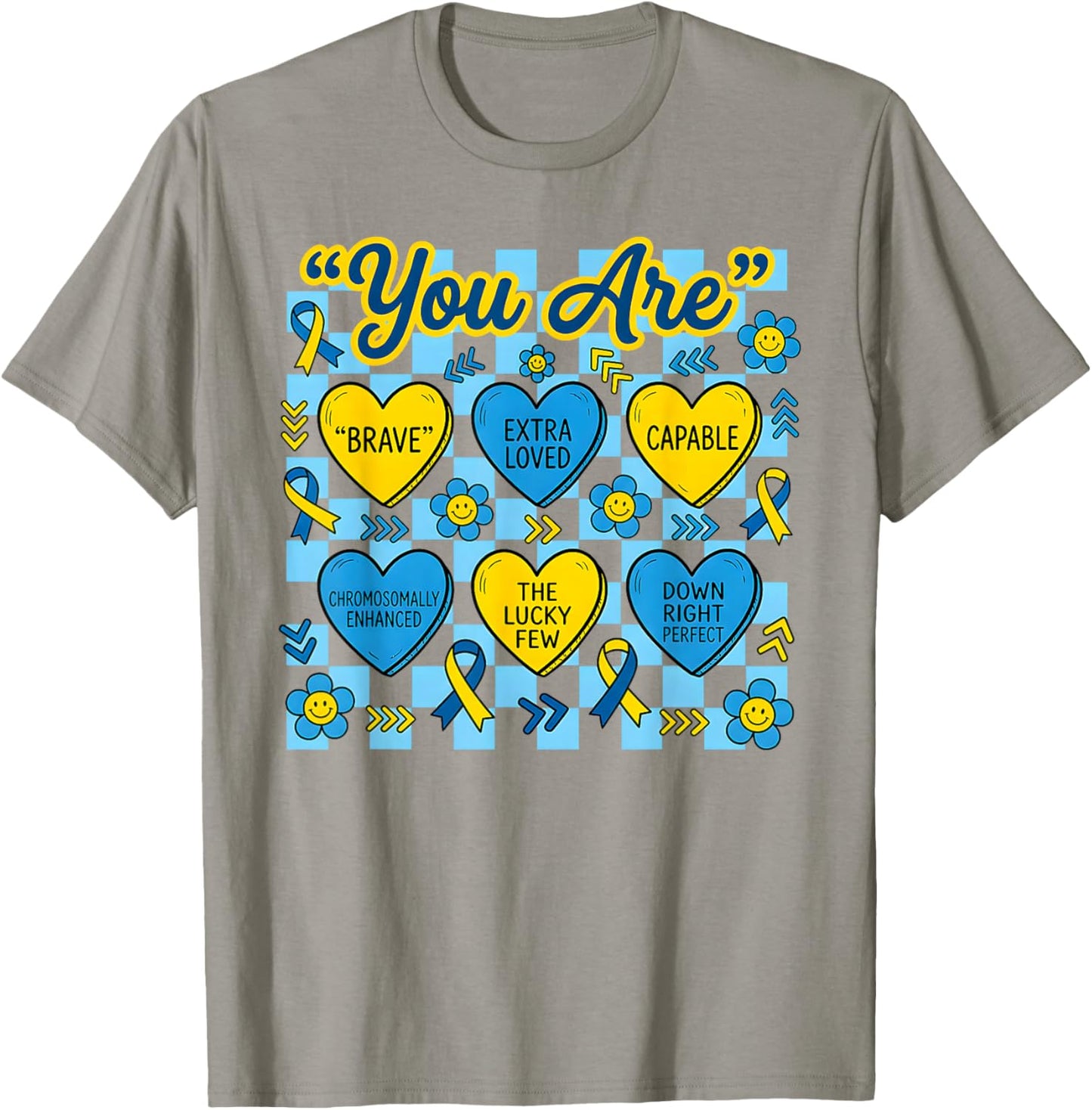 Down Right Perfect Down Syndrome Awareness Heart Candy T-Shirt - T-Shirt | Sand