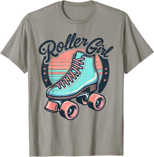 Roller Girl 80s 90s Retro Skates Skating T-Shirt - T-Shirt | Sand