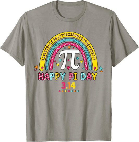 Cute Happy Pi Day Rainbow 3.14 Math Teacher Women Girls T-Shirt - T-Shirt | Sand