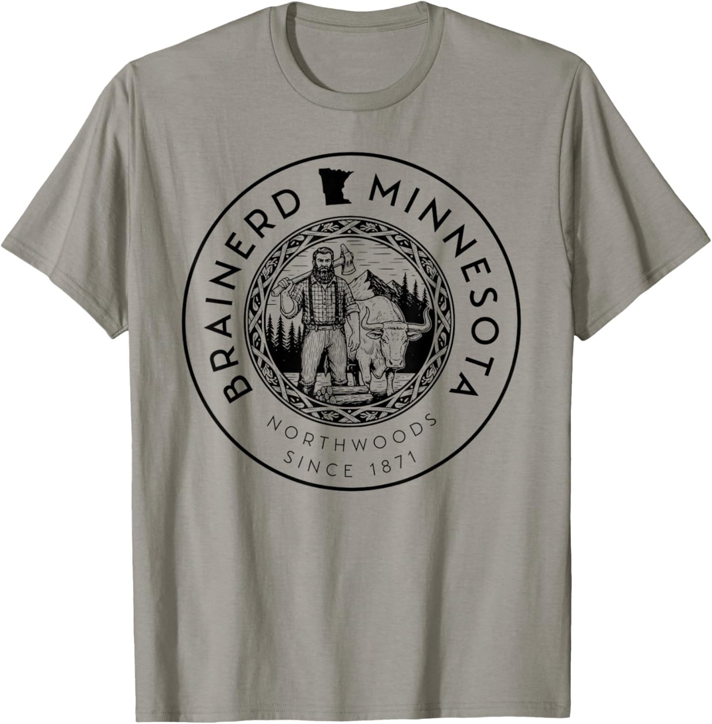 Brainerd Minnesota – Northwoods Logo – Est. 1871- Bunyan T-Shirt - T-Shirt | Sand